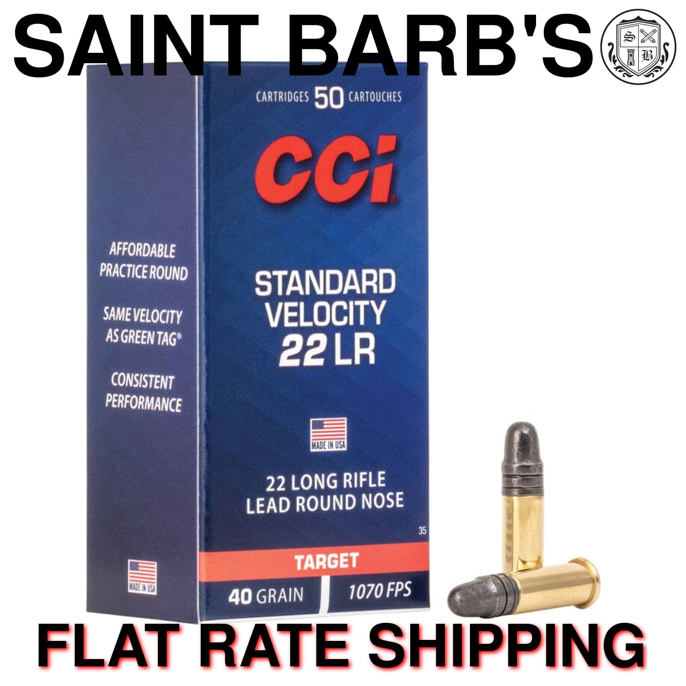 CCI Standard Velocity 22 LR 40 Grain Lead Round Nose (LRN) - 50 Rounds-img-0