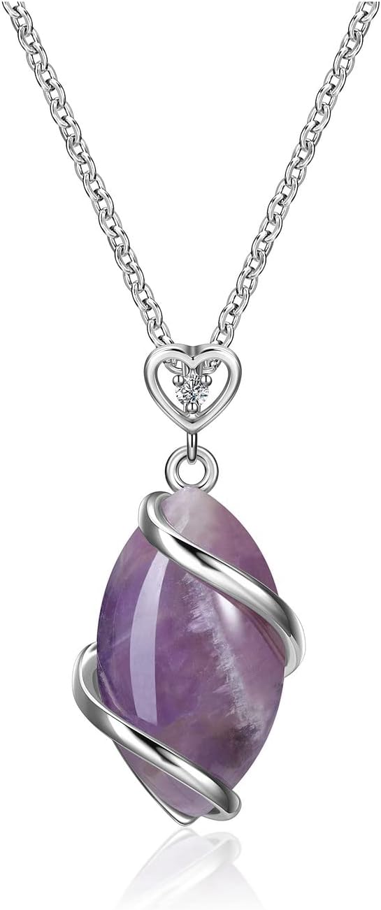 Jovivi Healing Crystal Necklace Women,Wire Wrapped Natural Gemstone