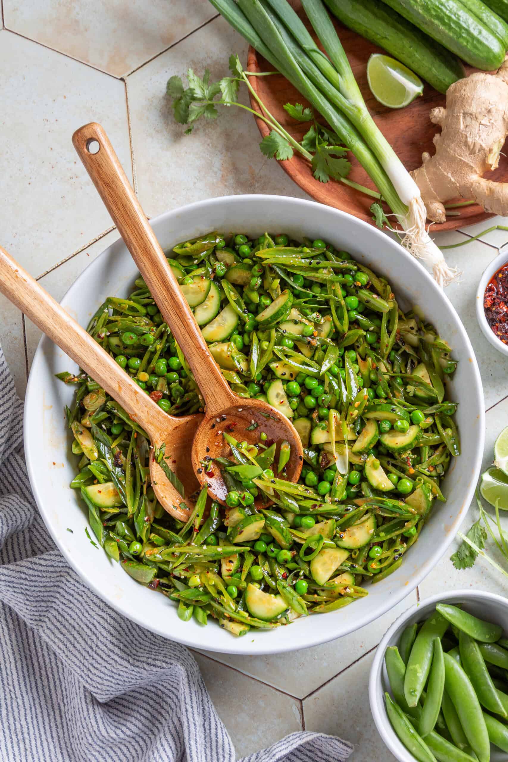 Snap Pea Salad with Chili Crunch Sesame Dressing