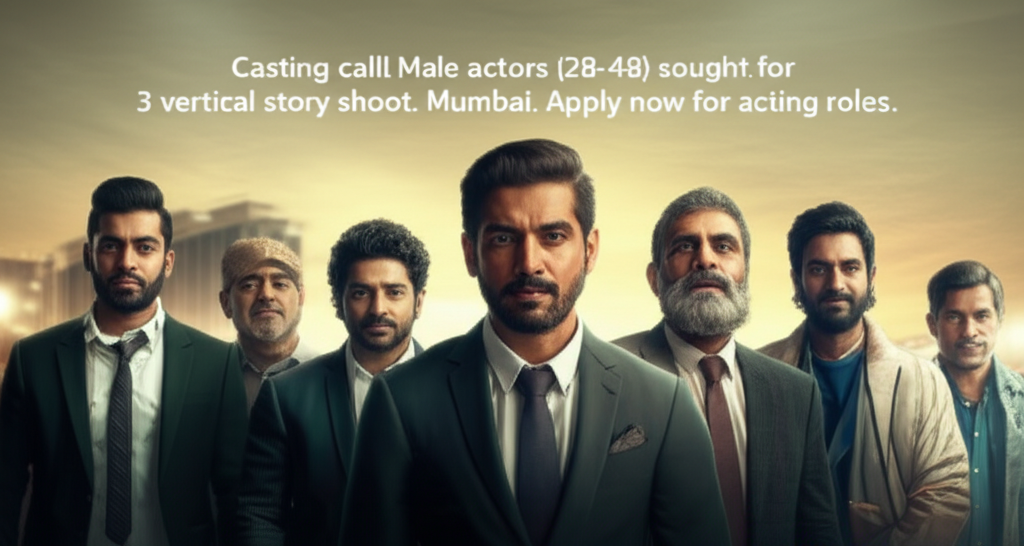 Casting call! Male actors (28-48) sought for 3 vertical story shoot. Mumbai. Apply now for acting roles.