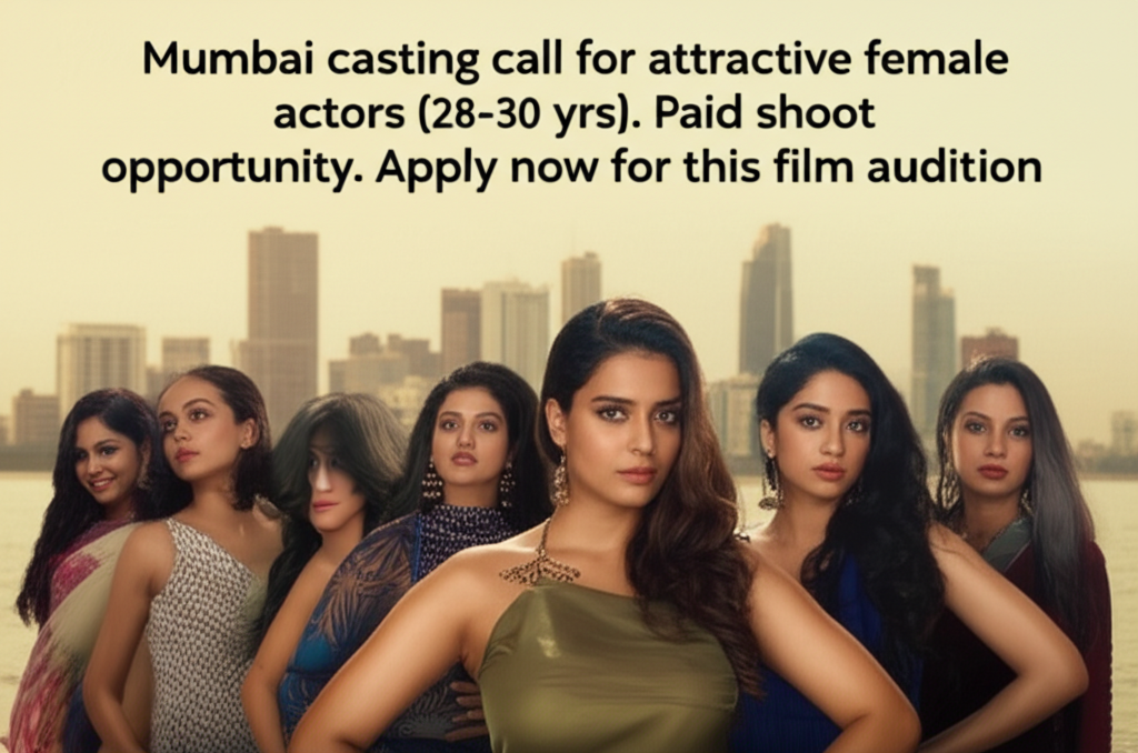 Mumbai casting call for attractive female actors (28-30 yrs). Paid shoot opportunity. Apply now for this film audition.