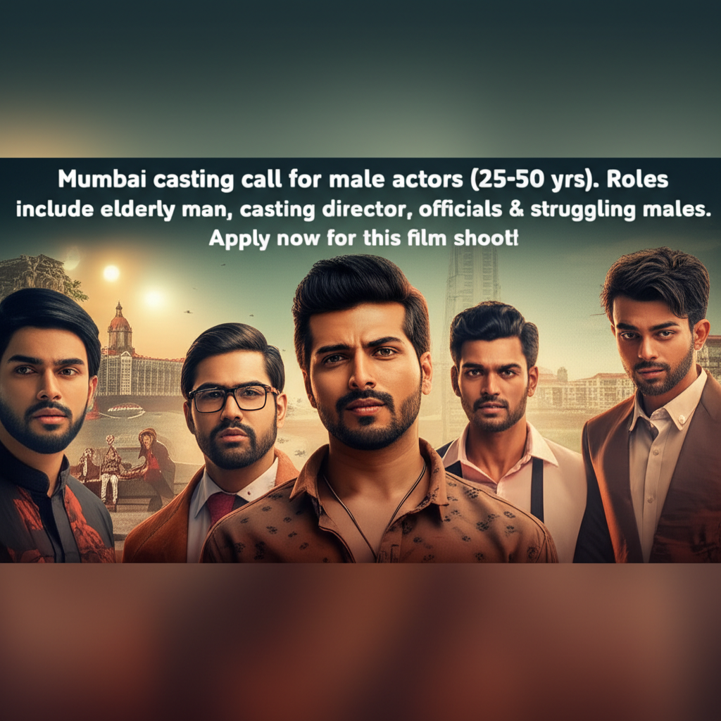 Mumbai casting call for male actors (25-50 yrs). Roles include elderly man, casting director, officials & struggling males. Apply now for this film shoot!