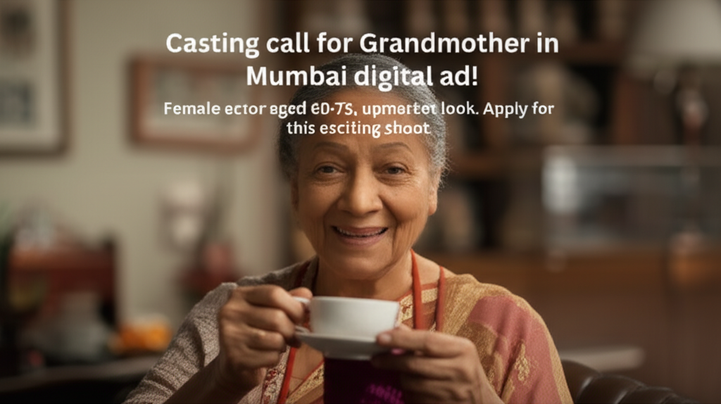 Casting call for Grandmother in Mumbai digital ad! Female actor aged 60-75, upmarket look. Apply for this exciting shoot.