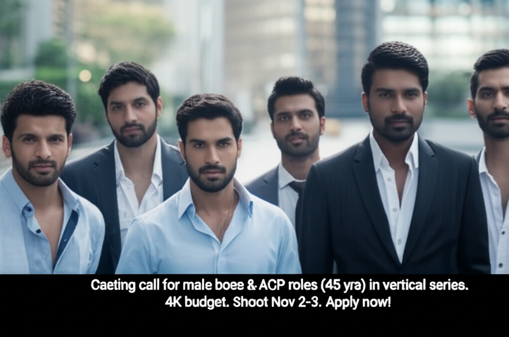 Casting call for male boss & ACP roles (45 yrs) in vertical series. 4K budget. Shoot Nov 2-3. Apply now!