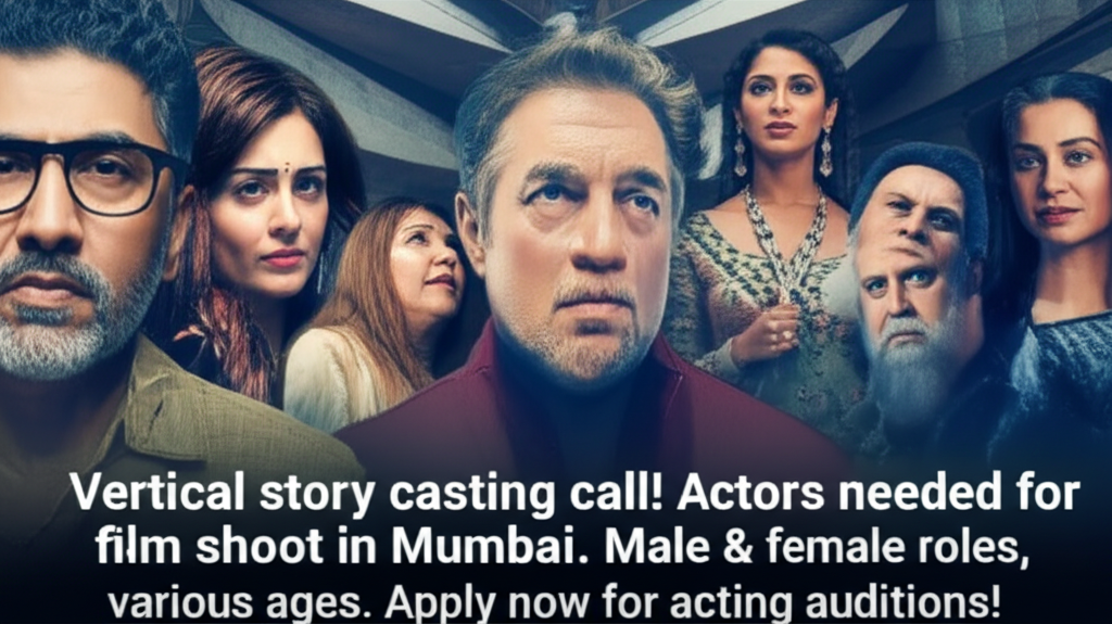 Vertical story casting call! Actors needed for film shoot in Mumbai. Male & female roles, various ages. Apply now for acting auditions!