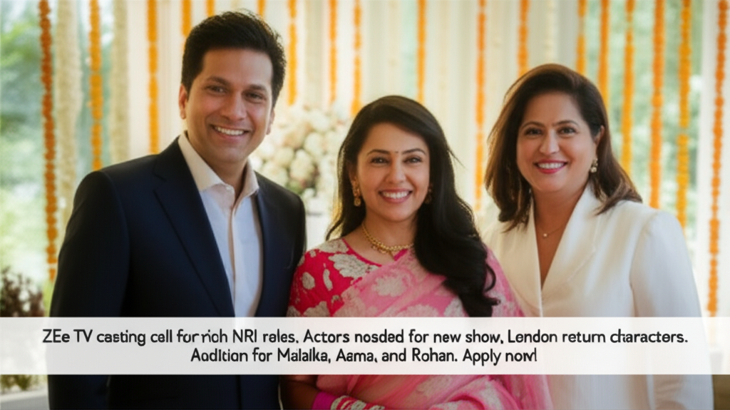 ZEE TV casting call for rich NRI roles. Actors needed for new show, London return characters. Audition for Malaika, Asma, and Rohan. Apply now!
