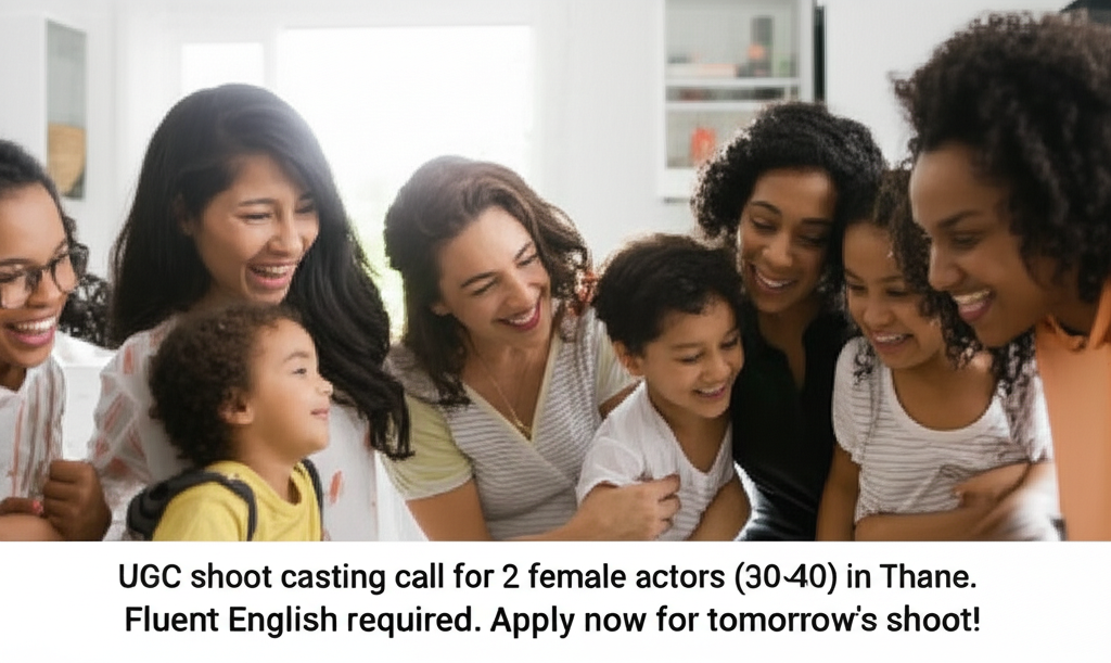 UGC shoot casting call for 2 female actors (30-40) in Thane. Fluent English required. Apply now for tomorrow's shoot!