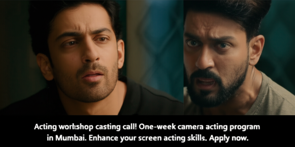 Acting workshop casting call! One-week camera acting program in Mumbai. Enhance your screen acting skills. Apply now.