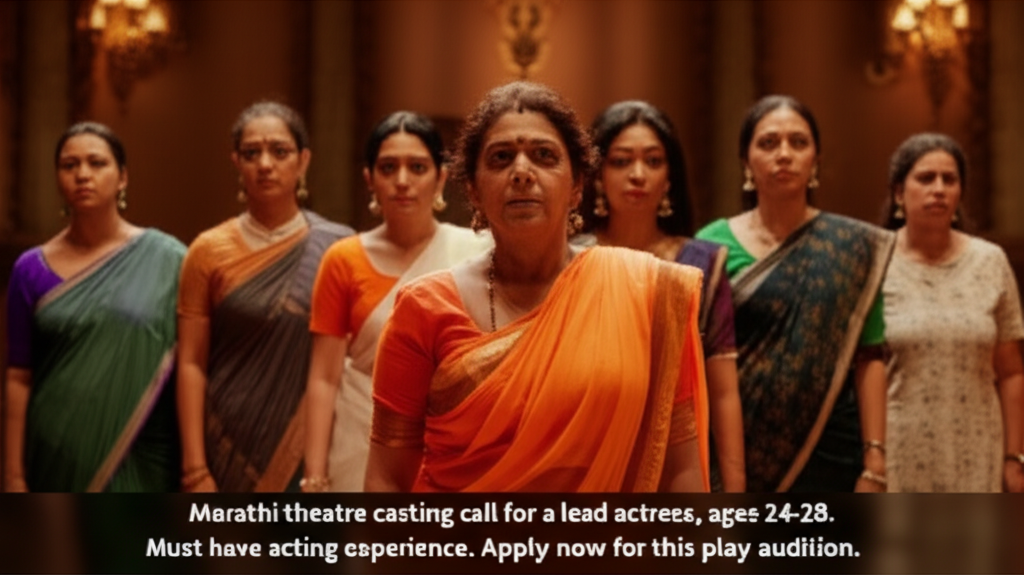 Marathi theatre casting call for a lead actress, ages 24-28. Must have acting experience. Apply now for this play audition.