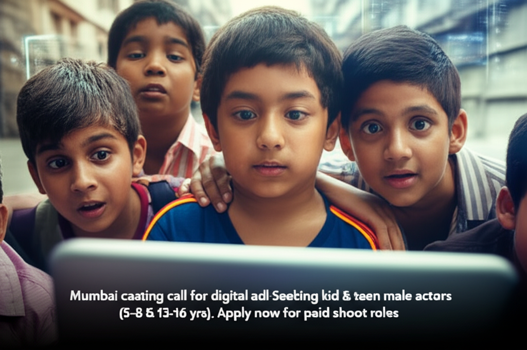 Mumbai casting call for digital ad! Seeking kid & teen male actors (5-8 & 13-16 yrs). Apply now for paid shoot roles.