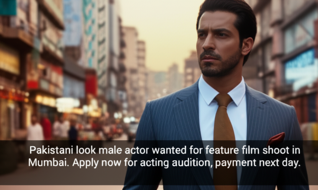 Pakistani look male actor wanted for feature film shoot in Mumbai. Apply now for acting audition, payment next day.