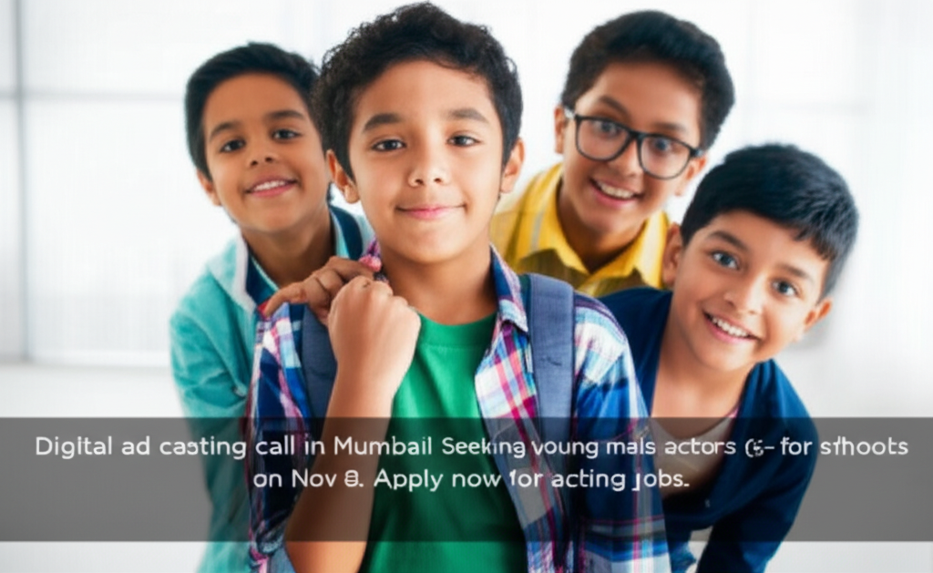 Digital ad casting call in Mumbai! Seeking young male actors (5-16 yrs) for shoots on Nov 8. Apply now for acting jobs.