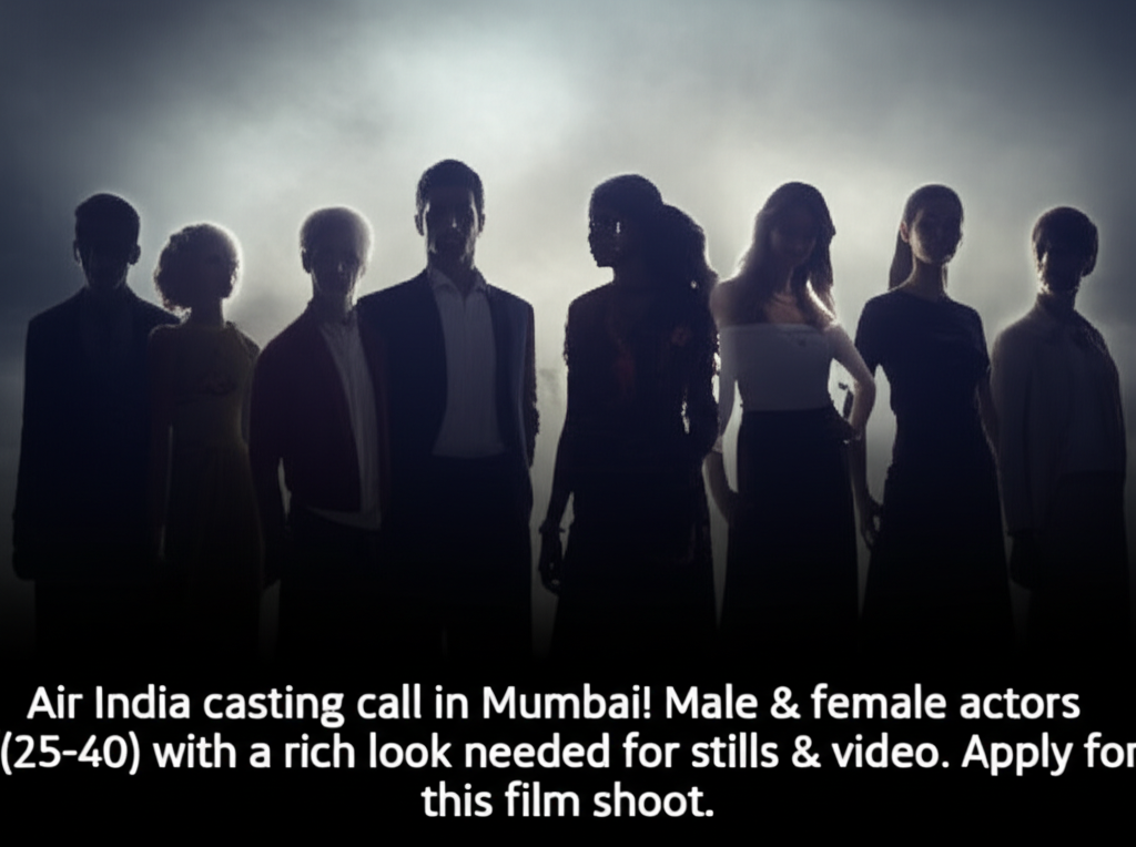 Air India casting call in Mumbai! Male & female actors (25-40) with a rich look needed for stills & video. Apply for this film shoot.