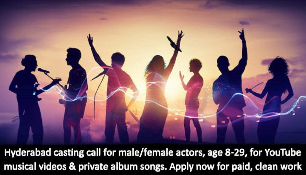 Hyderabad casting call for male/female actors, age 8-29, for YouTube musical videos & private album songs. Apply now for paid, clean work.