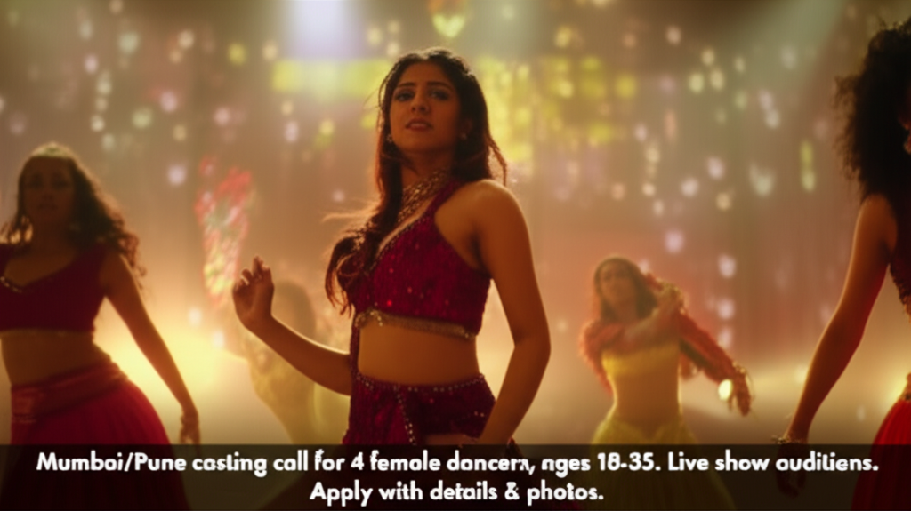 Mumbai/Pune casting call for 4 female dancers, ages 18-35. Live show auditions. Apply with details & photos.