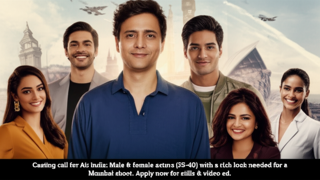 Casting call for Air India: Male & female actors (25-40) with a rich look needed for a Mumbai shoot. Apply now for stills & video ad.