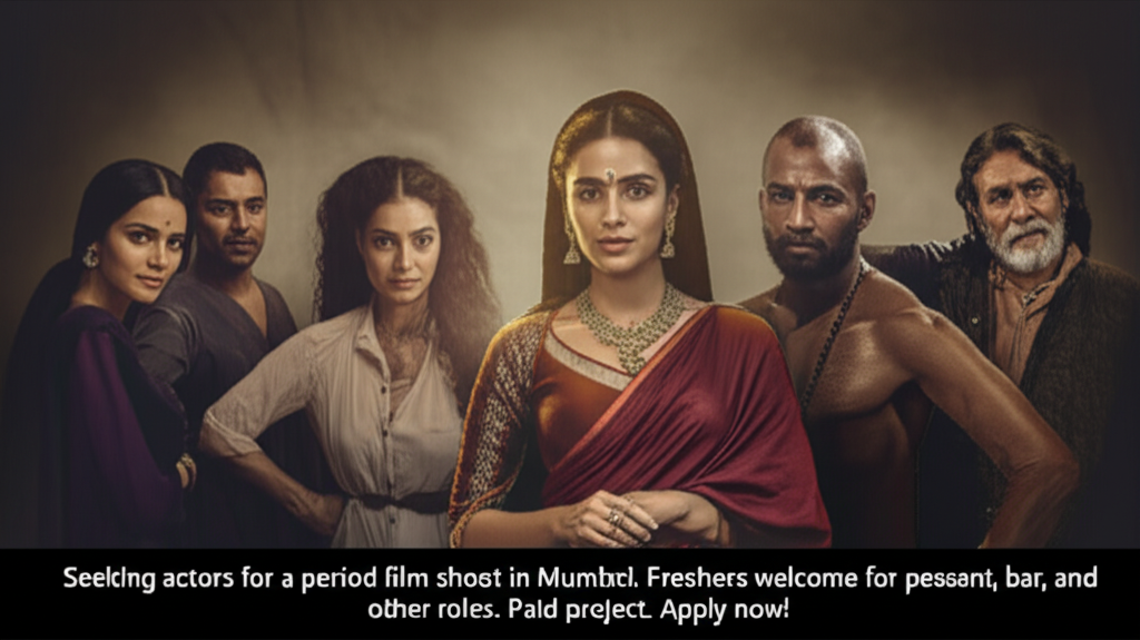 Seeking actors for a period film shoot in Mumbai. Freshers welcome for peasant, bar, and other roles. Paid project. Apply now!