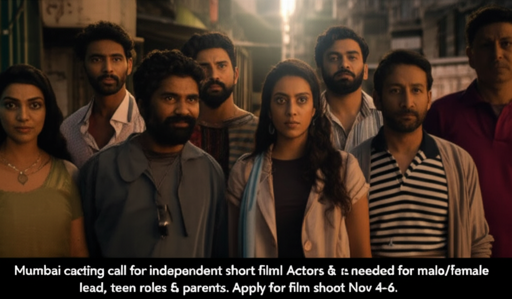 Mumbai Indie Film Casting Call: Actors Wanted Now! Mumbai casting call for independent short film! Actors & models needed for male/female lead, teen roles & parents. Apply for film shoot Nov 4-6.