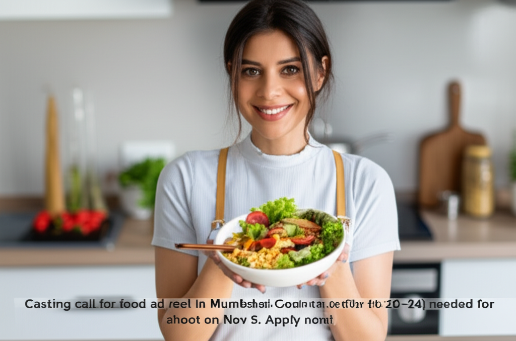 **Female Model Wanted: Digital Food Ad Casting Call!** Casting call for food ad reel in Mumbai! Good-looking female actor (20-24) needed for shoot on Nov 5. Apply now!