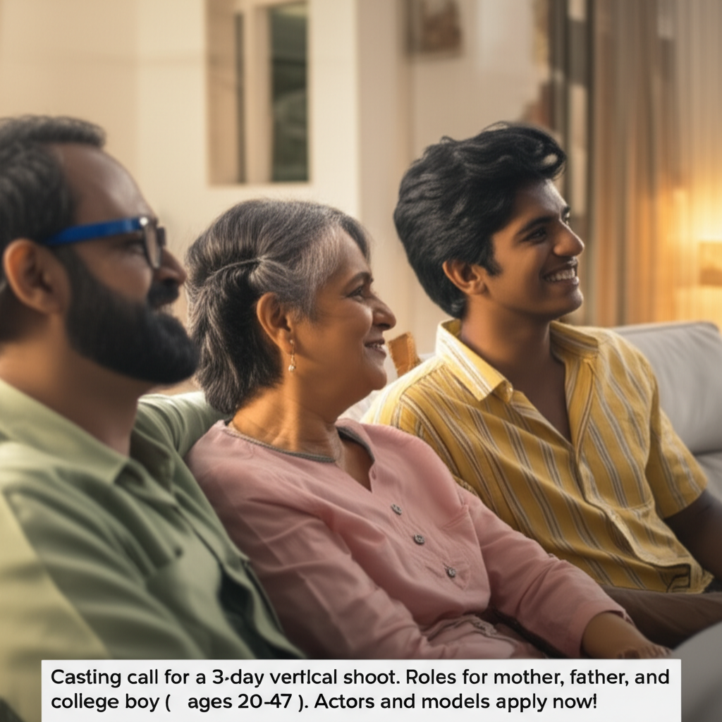 Casting call for a 3-day vertical shoot. Roles for mother, father, and college boy (ages 20-47). Actors and models apply now!