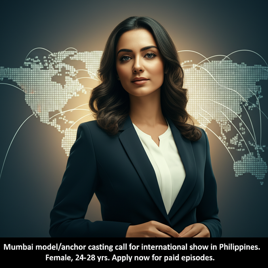 Mumbai model/anchor casting call for international show in Philippines. Female, 24-28 yrs. Apply now for paid episodes.