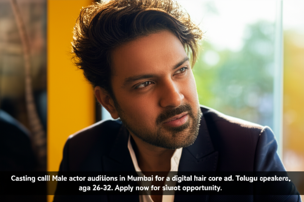 Casting call! Male actor auditions in Mumbai for a digital hair care ad. Telugu speakers, age 26-32. Apply now for shoot opportunity.