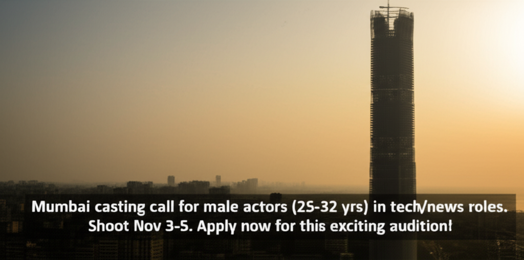 Mumbai Men: Roles Await in New Vertical Project Mumbai casting call for male actors (25-32 yrs) in tech/news roles. Shoot Nov 3-5. Apply now for this exciting audition!