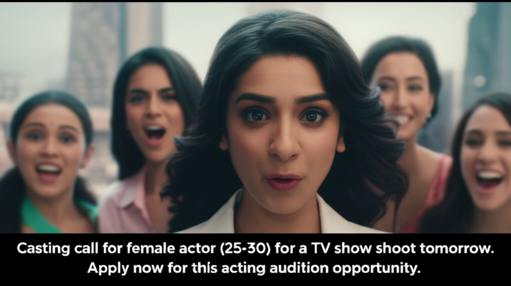 Casting call for female actor (25-30) for a TV show shoot tomorrow. Apply now for this acting audition opportunity.