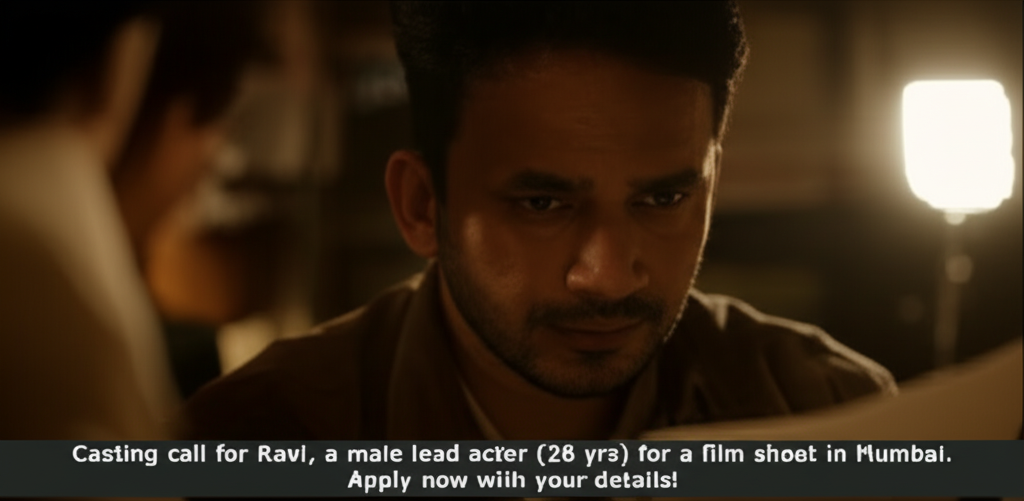 Male Actor Casting Call: Casting call for Ravi, a male lead actor (28 yrs) for a film shoot in Mumbai. Apply now with your details!