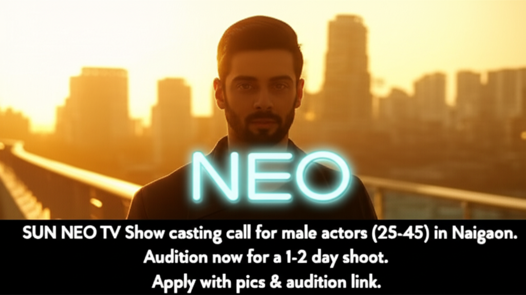 SUN NEO TV Show casting call for male actors (25-45) in Naigaon. Audition now for a 1-2 day shoot. Apply with pics & audition link.