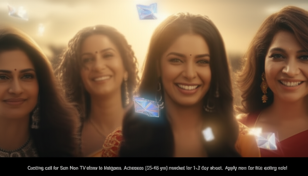 Actresses Wanted: Shine Bright on Sun Neo Today! Casting call for Sun Neo TV show in Naigaon. Actresses (25-45 yrs) needed for 1-2 day shoot. Apply now for this acting role!