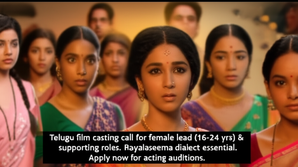 Telugu film casting call for female lead (16-24 yrs) & supporting roles. Rayalaseema dialect essential. Apply now for acting auditions.