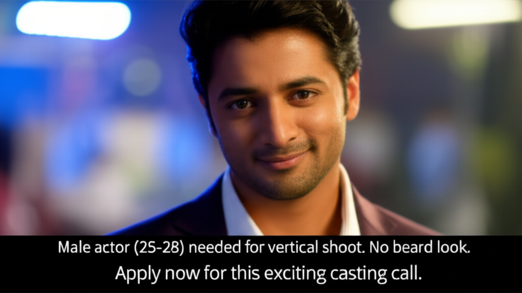 Male actor (25-28) needed for vertical shoot. No beard look. Apply now for this exciting casting call.
