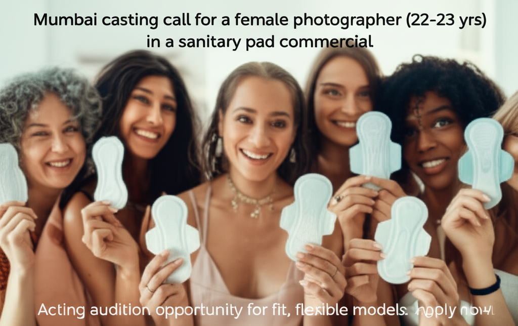 Female Photographer Needed for Sanitary Pad Commercial Mumbai casting call for a female photographer (22-23 yrs) in a sanitary pad commercial. Acting audition opportunity for fit, flexible models. Apply now!