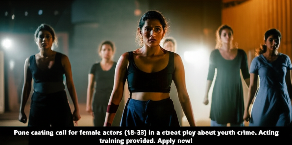Pune casting call for female actors (18-35) in a street play about youth crime. Acting training provided. Apply now!