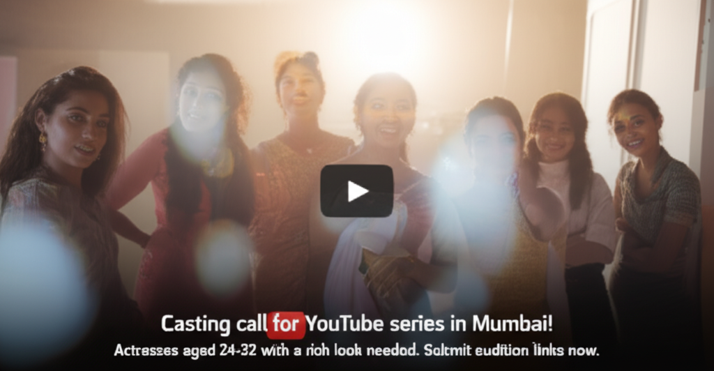 Casting call for YouTube series in Mumbai! Actresses aged 24-32 with a rich look needed. Submit audition links now.