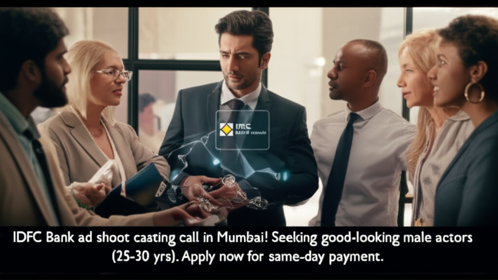 IDFC Bank ad shoot casting call in Mumbai! Seeking good-looking male actors (25-30 yrs). Apply now for same-day payment.