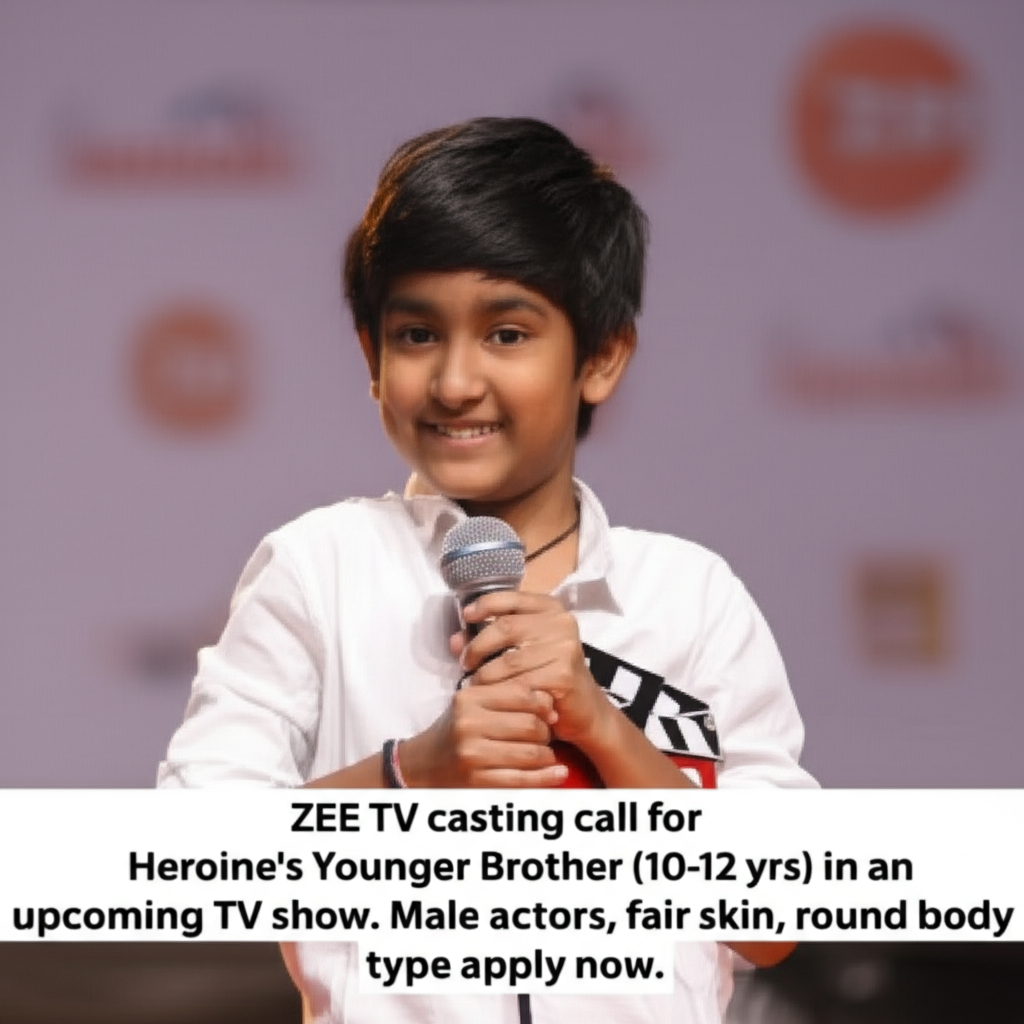 ZEE TV casting call for Heroine's Younger Brother (10-12 yrs) in an upcoming TV show. Male actors, fair skin, round body type apply now.