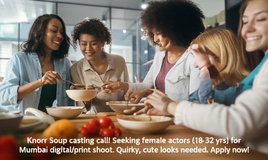 Knorr Soup casting call! Seeking female actors (18-32 yrs) for Mumbai digital/print shoot. Quirky, cute looks needed. Apply now!