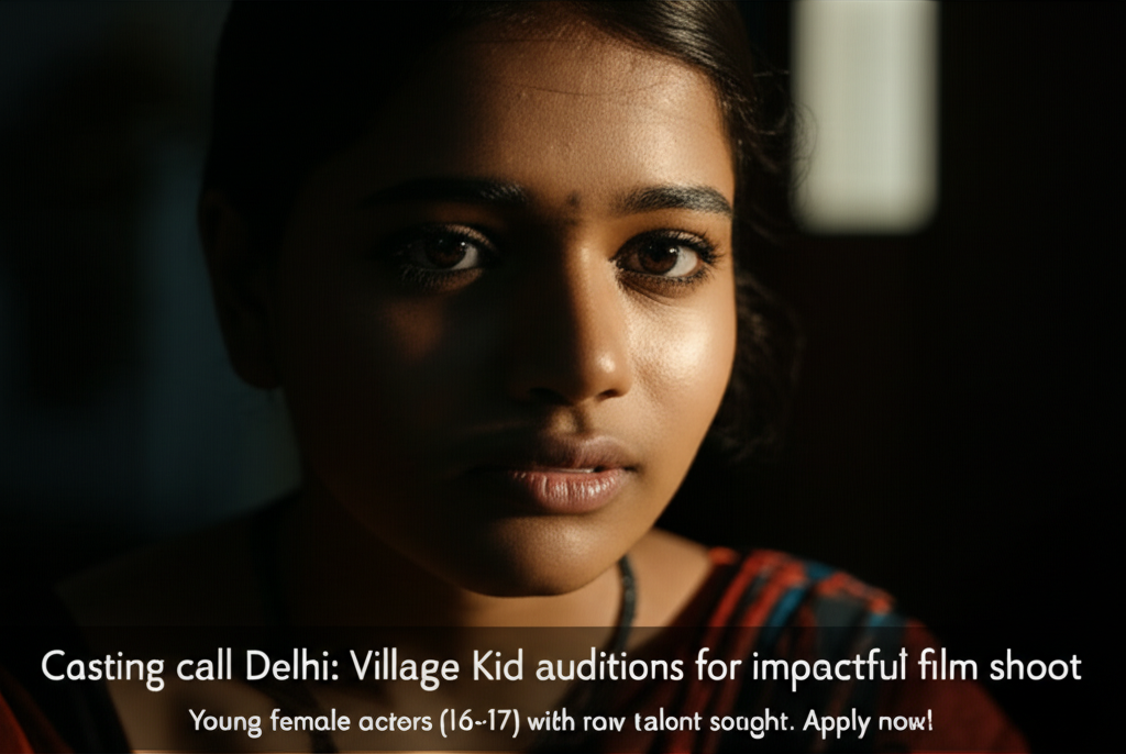 Casting call Delhi: Village Kid auditions for impactful film shoot. Young female actors (16-17) with raw talent sought. Apply now!