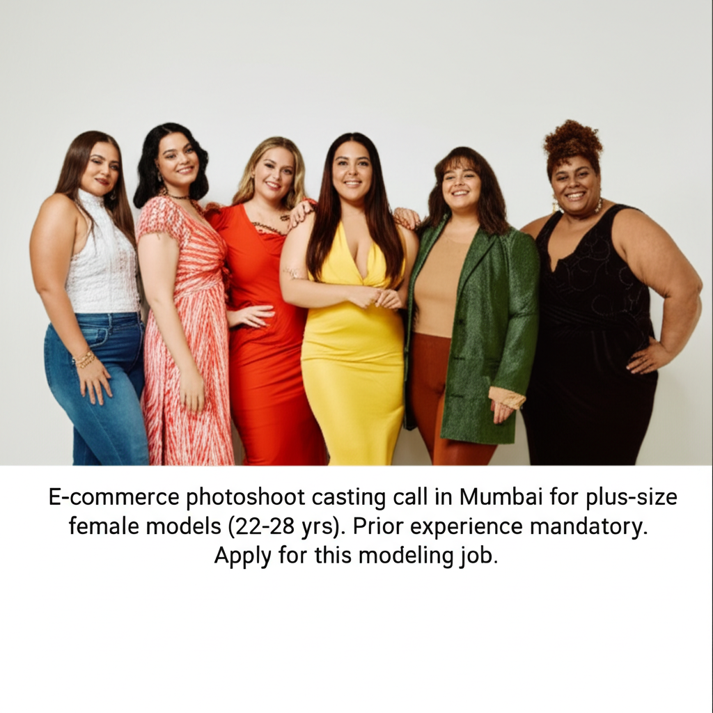 Female Model Casting: Plus-Size E-Commerce Star Wanted! E-commerce photoshoot casting call in Mumbai for plus-size female models (22-28 yrs). Prior experience mandatory. Apply for this modeling job.