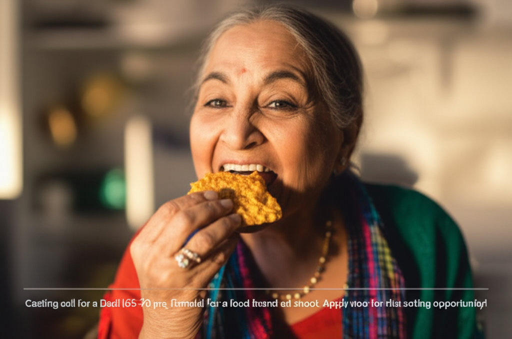 Casting call for a Dadi (65-70 yrs, Female) for a food brand ad shoot. Apply now for this acting opportunity!