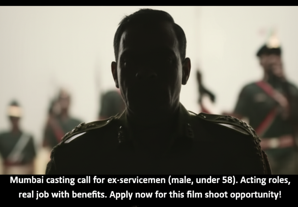 Mumbai casting call for ex-servicemen (male, under 58). Acting roles, real job with benefits. Apply now for this film shoot opportunity!