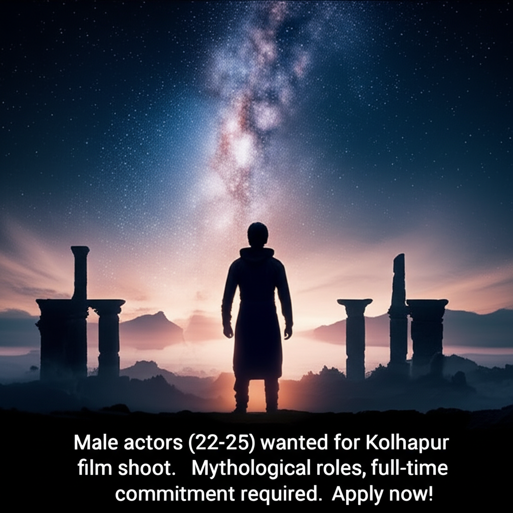 Now Casting: Male Actor for Mythological Journey Male actors (22-25) wanted for Kolhapur film shoot. Mythological roles, full-time commitment required. Apply now!