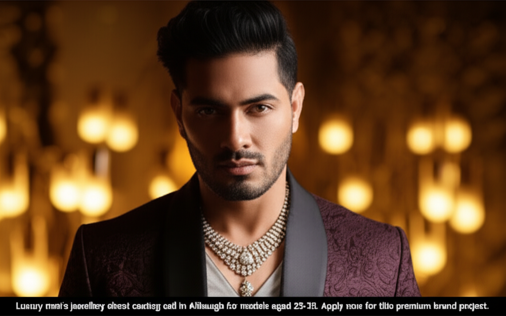 Luxury men's jewellery shoot casting call in Alibaugh for models aged 25-35. Apply now for this premium brand project.