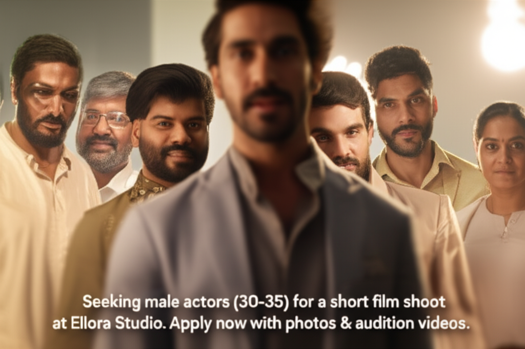 Now Casting: Male Actors for New Production Roles Seeking male actors (30-35) for a short film shoot at Ellora Studio. Apply now with photos & audition videos.