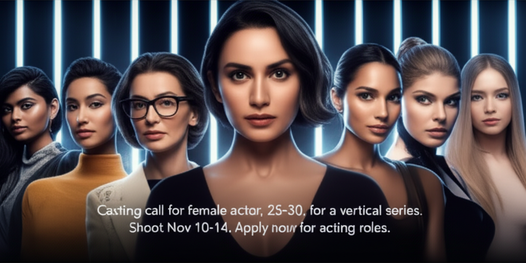 Casting Alert: Female Actor Wanted for Vertical Series Casting call for female actor, 25-30, for a vertical series. Shoot Nov 10-14. Apply now for acting roles.