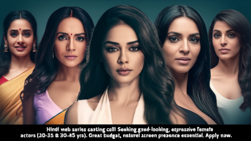 Casting Now: Female Actors for Captivating Hindi Web Series Hindi web series casting call! Seeking good-looking, expressive female actors (20-25 & 30-45 yrs). Great budget, natural screen presence essential. Apply now.