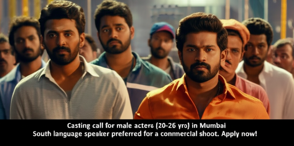 Casting call for male actors (20-26 yrs) in Mumbai. South language speaker preferred for a commercial shoot. Apply now!