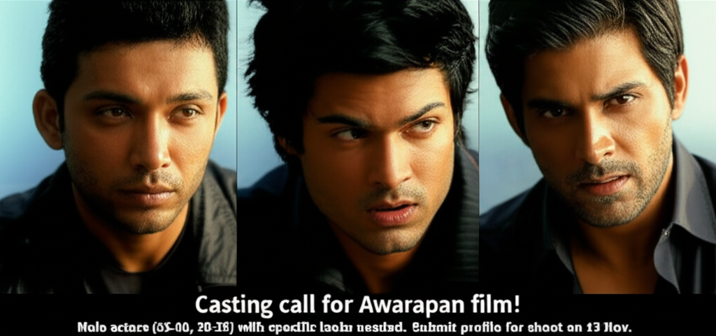Casting call for Awarapan film! Male actors (35-40, 30-35) with specific looks needed. Submit profile for shoot on 15 Nov.